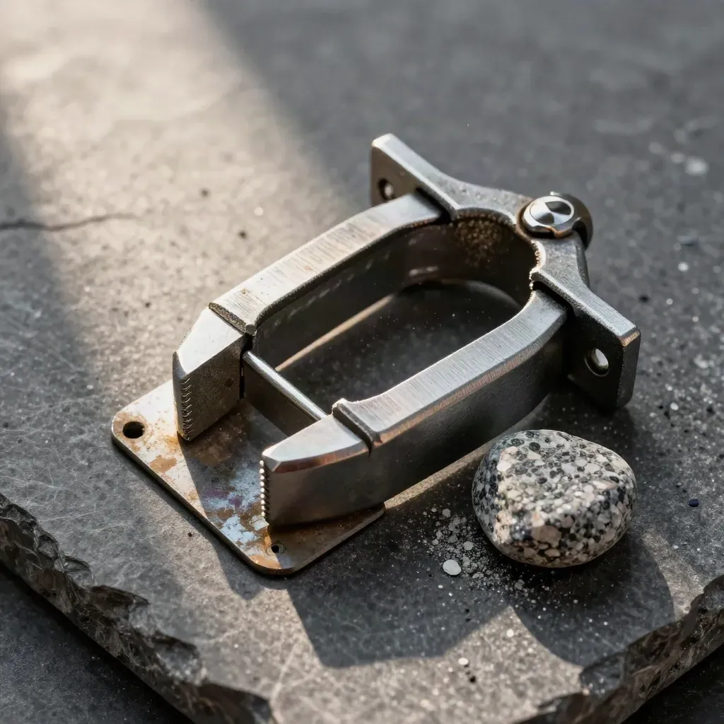 Macro rail clamp, joiner plate and ballast sample on graphite stone